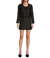 Antonio Melani London Tweed Long Sleeve Round Neck Coordinating Cropped Jacket