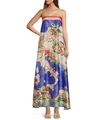 Antonio Melani Lucia Ocean Print Satin Strapless Dress