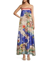 Antonio Melani Lucia Ocean Print Satin Strapless Dress