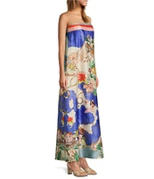 Antonio Melani Lucia Ocean Print Satin Strapless Dress