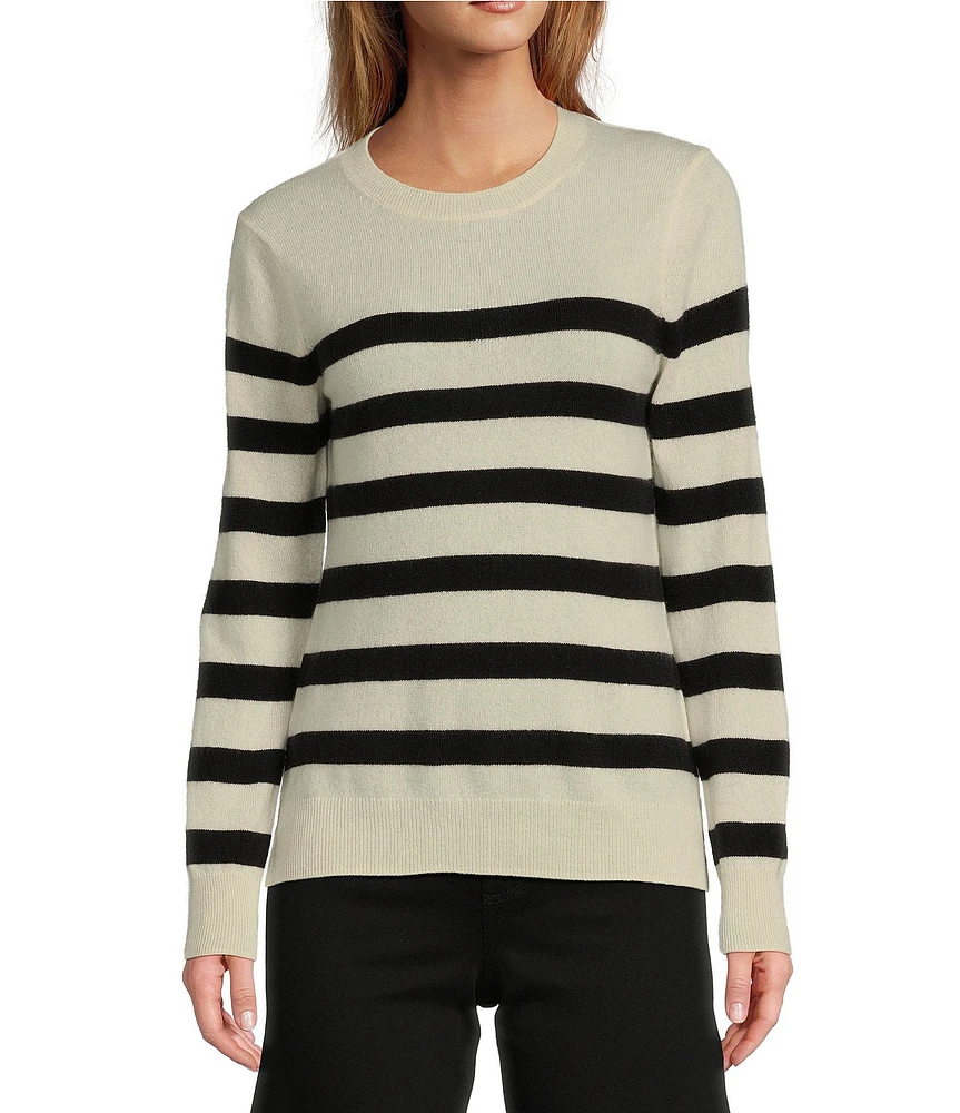 Antonio Melani Luxury Collection Cameron Cashmere Crew Neck Long Sleeve Striped Knit Sweater