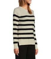 Antonio Melani Luxury Collection Cameron Cashmere Crew Neck Long Sleeve Striped Knit Sweater