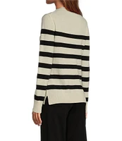 Antonio Melani Luxury Collection Cameron Cashmere Crew Neck Long Sleeve Striped Knit Sweater