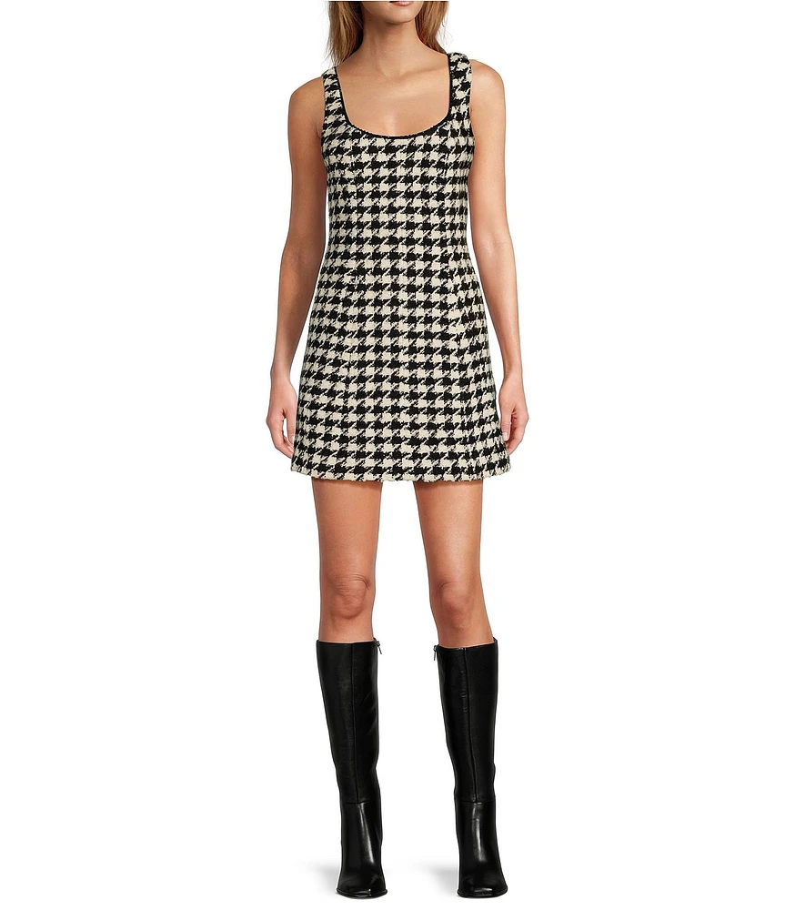 Antonio Melani Macy Wool Blend Houndstooth Square Neck Sleeveless Mini Sheath Dress