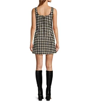 Antonio Melani Macy Wool Blend Houndstooth Square Neck Sleeveless Mini Sheath Dress