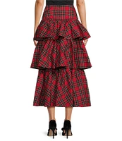 Antonio Melani Maia Plaid High Rise Tiered A-Line Midi Skirt