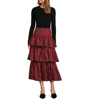 Antonio Melani Maia Plaid High Rise Tiered A-Line Midi Skirt