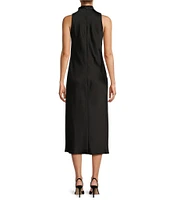 Antonio Melani Marine Satin Halter Cowl Neck Sleeveless Midi Slip Dress