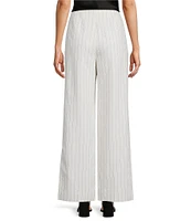 Antonio Melani Melinda Linen Blend Stripe Print Pleated Straight Leg Coordinating Pants