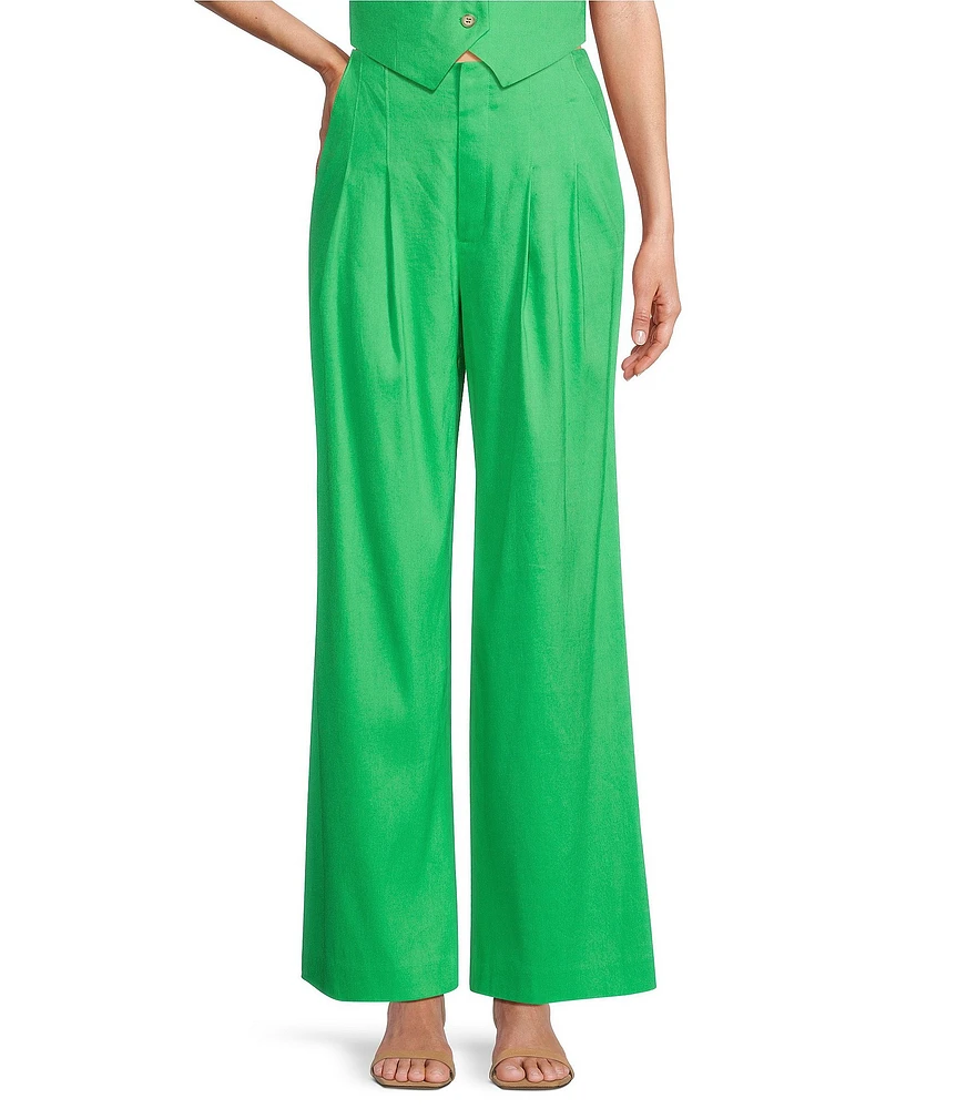 Antonio Melani Melinda Linen Blend Pleated Straight Leg Pants