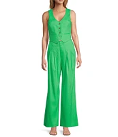 Antonio Melani Melinda Linen Blend Pleated Straight Leg Pants