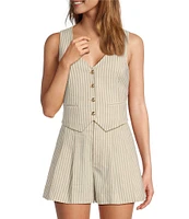 Antonio Melani Melinda Linen Blend Stripe Button Front Coordinating Vest