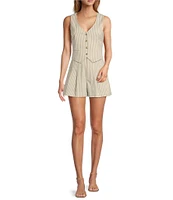 Antonio Melani Melinda Linen Blend Stripe Button Front Coordinating Vest
