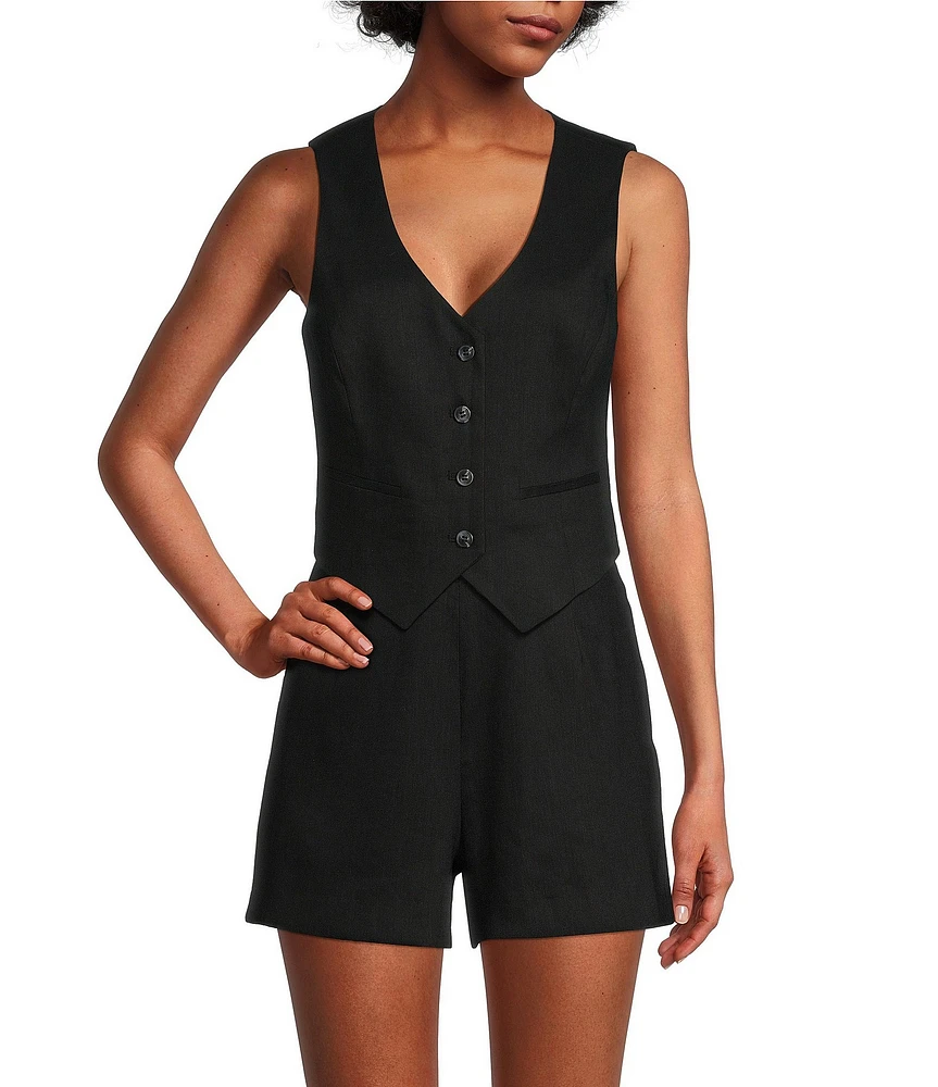 Antonio Melani Melinda V-Neck Stretch Linen Blend Vest