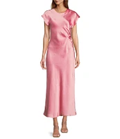 Antonio Melani Myla Short Sleeved Drapey Satin Maxi Dress