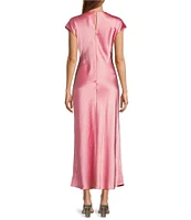 Antonio Melani Myla Short Sleeved Drapey Satin Maxi Dress
