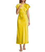 Antonio Melani Myla Short Sleeved Drapey Satin Maxi Dress
