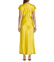 Antonio Melani Myla Short Sleeved Drapey Satin Maxi Dress