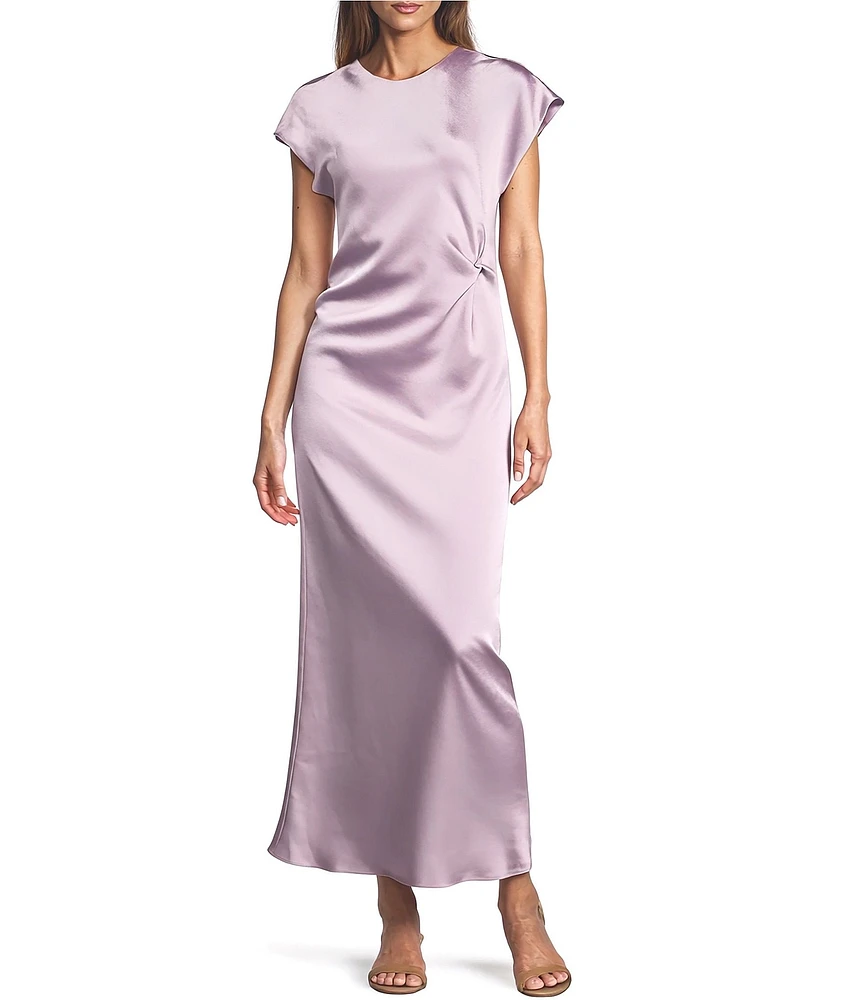 Antonio Melani Myla Short Sleeved Drapey Satin Maxi Dress