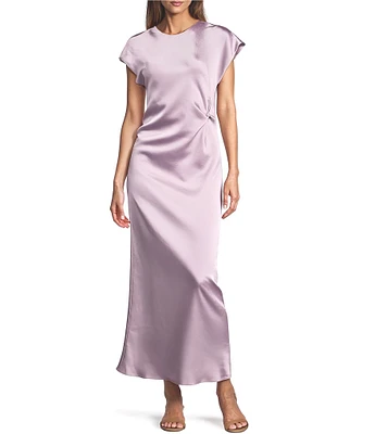 Antonio Melani Myla Short Sleeved Drapey Satin Maxi Dress