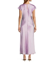 Antonio Melani Myla Short Sleeved Drapey Satin Maxi Dress