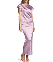 Antonio Melani Myla Short Sleeved Drapey Satin Maxi Dress