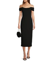 Antonio Melani Natasha Crepe Ruched Off The Shoulder Scoop Neck Sheath Midi Dress