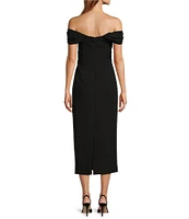 Antonio Melani Natasha Crepe Ruched Off The Shoulder Scoop Neck Sheath Midi Dress