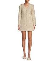 Antonio Melani Nikki Tweed V-Neck Long Sleeve Mini A-Line Dress