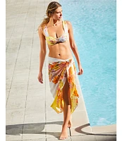 Antonio Melani Patchwork Floral Print Classic Self Tie Pareo Sarong Swim Cover-Up