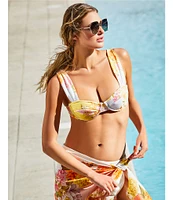 Antonio Melani Patchwork Floral Print Classic Self Tie Pareo Sarong Swim Cover-Up