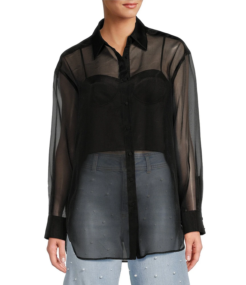 Antonio Melani Priscilla Organza Sheer Long Sleeve Button Front Blouse
