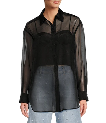 Antonio Melani Priscilla Organza Sheer Long Sleeve Button Front Blouse