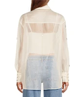 Antonio Melani Priscilla Organza Sheer Jewel Embellished Point Collar Long Sleeve Button Front Blouse