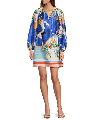 Antonio Melani Raffaella Key Hole Tie Neck Long Sleeve Belted Mini Dress