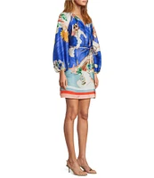 Antonio Melani Raffaella Key Hole Tie Neck Long Sleeve Belted Mini Dress