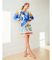 Antonio Melani Raffaella Key Hole Tie Neck Long Sleeve Belted Mini Dress