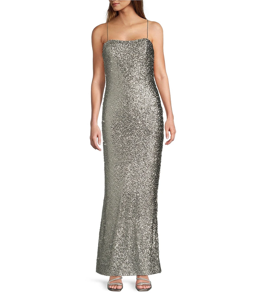 Antonio Melani Reese Sequin Square Neck Sleveless Maxi A-Line Dress