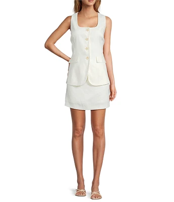 Antonio Melani Rhea Linen Blend Square Neck Sleeveless Faux Button Front Romper