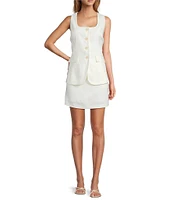 Antonio Melani Rhea Linen Blend Square Neck Sleeveless Faux Button Front Romper