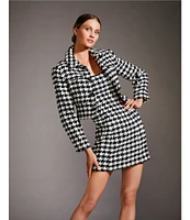 Antonio Melani Rita Wool Blend Houndstooth Notch Collar Long Sleeve Embellished Button Front Cropped Jacket