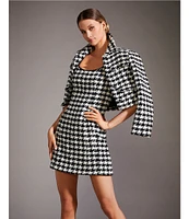 Antonio Melani Rita Wool Blend Houndstooth Notch Collar Long Sleeve Embellished Button Front Cropped Jacket