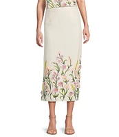 Antonio Melani Riviera Floral Embroidered Linen Sheath Skirt