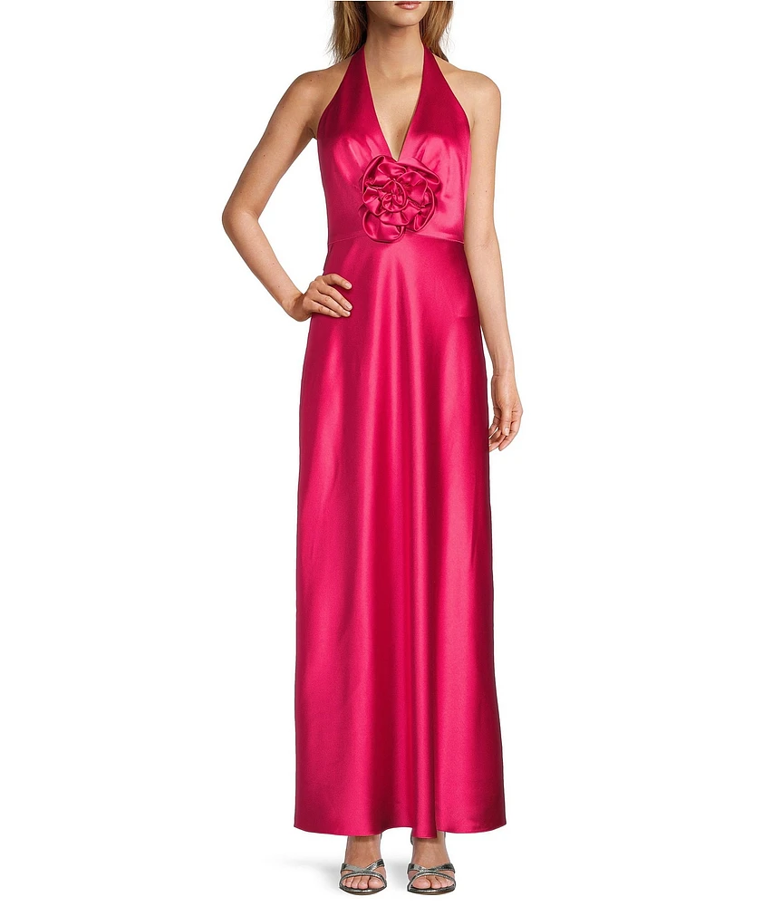 Antonio Melani Rosalea Rosette Satin Halter Dress