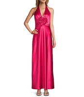 Antonio Melani Rosalea Rosette Satin Halter Dress