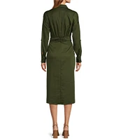 Antonio Melani Roxanne Point Collar Long Sleeve Ruched Tie Waist Button Front Shirt Dress