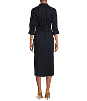 Antonio Melani Roxanne Point Collar Long Sleeve Ruched Tie Waist Button Front Shirt Dress