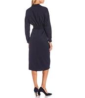 Antonio Melani Roxanne Point Collar Long Sleeve Ruched Tie Waist Button Front Shirt Dress