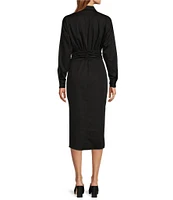 Antonio Melani Roxanne Point Collar Long Sleeve Ruched Tie Waist Button Front Shirt Dress