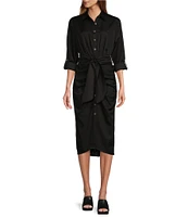 Antonio Melani Roxanne Point Collar Long Sleeve Ruched Tie Waist Button Front Shirt Dress